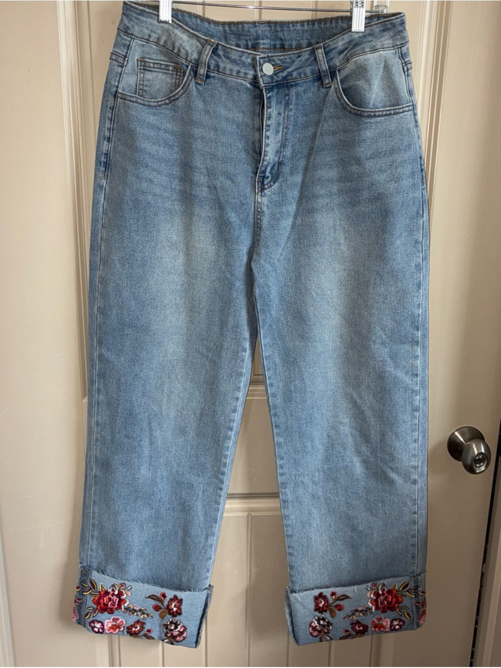 Embroidered Cuff Light Wash Women’s Jeans